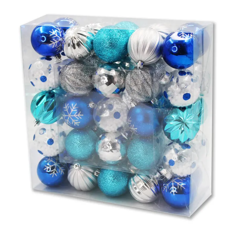 50-Piece Teal And Silver Mixed Ball Ornament Set 1