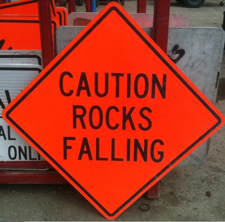 Caution: Rockfall Hazard Sign – Mountain & Construction Zone Alert 1